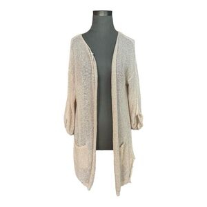Women’s Cardigan MAK Sweater Beige Knit Duster Open Front Cardigan Cover Top